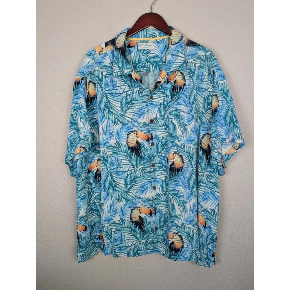 Silk Hawaiian Tropical Toucan Bird Shirt Size 4XB